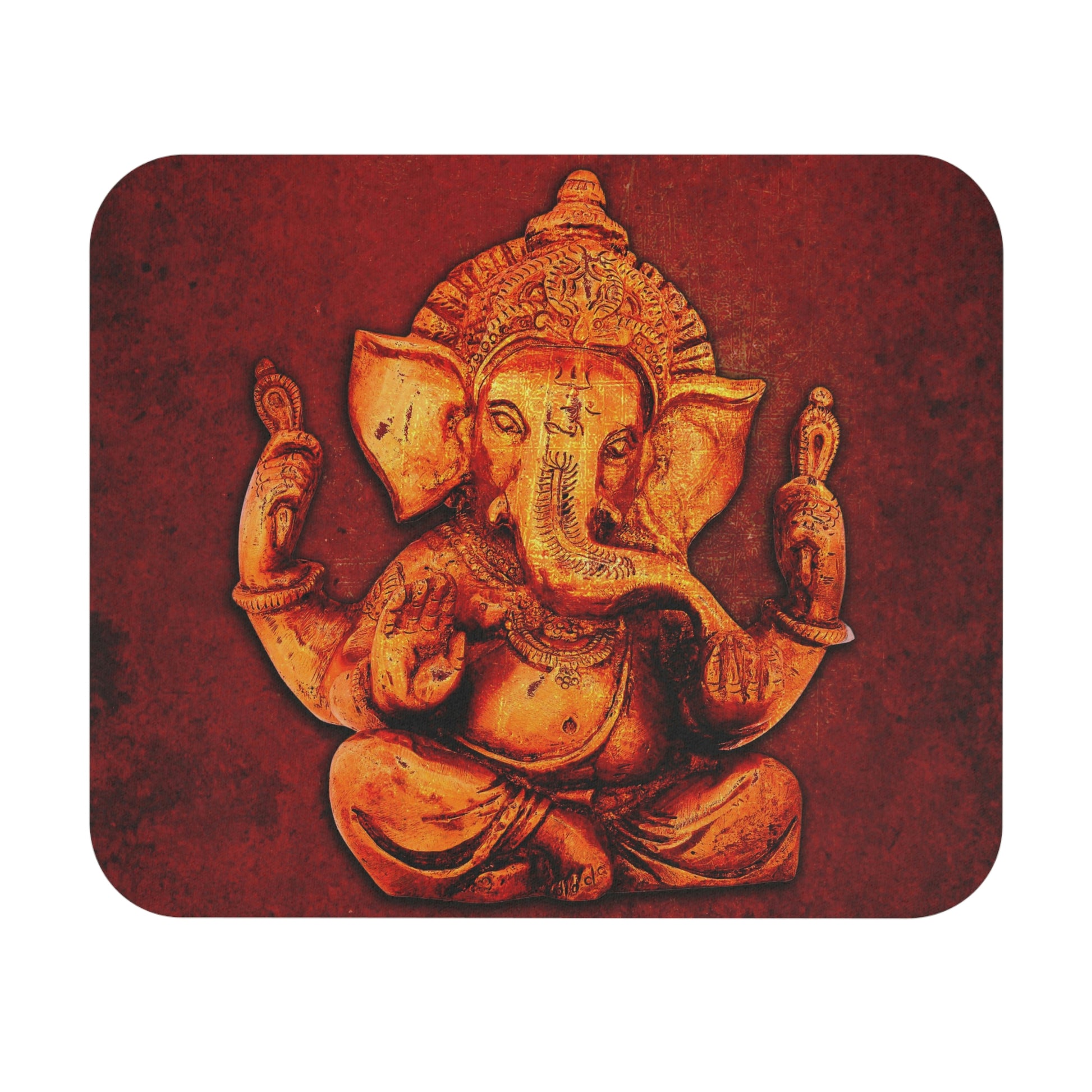 Hindu Deities Themed Desk Accessories - Gold Ganesha on Lava Red Background Print on Mouse Pad