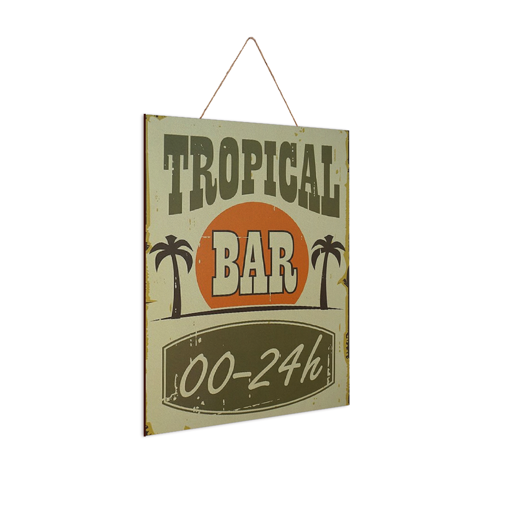 Tropical Bar Print on Wood 10" x 14" - Man Cave and Tiki Bar Decor side view