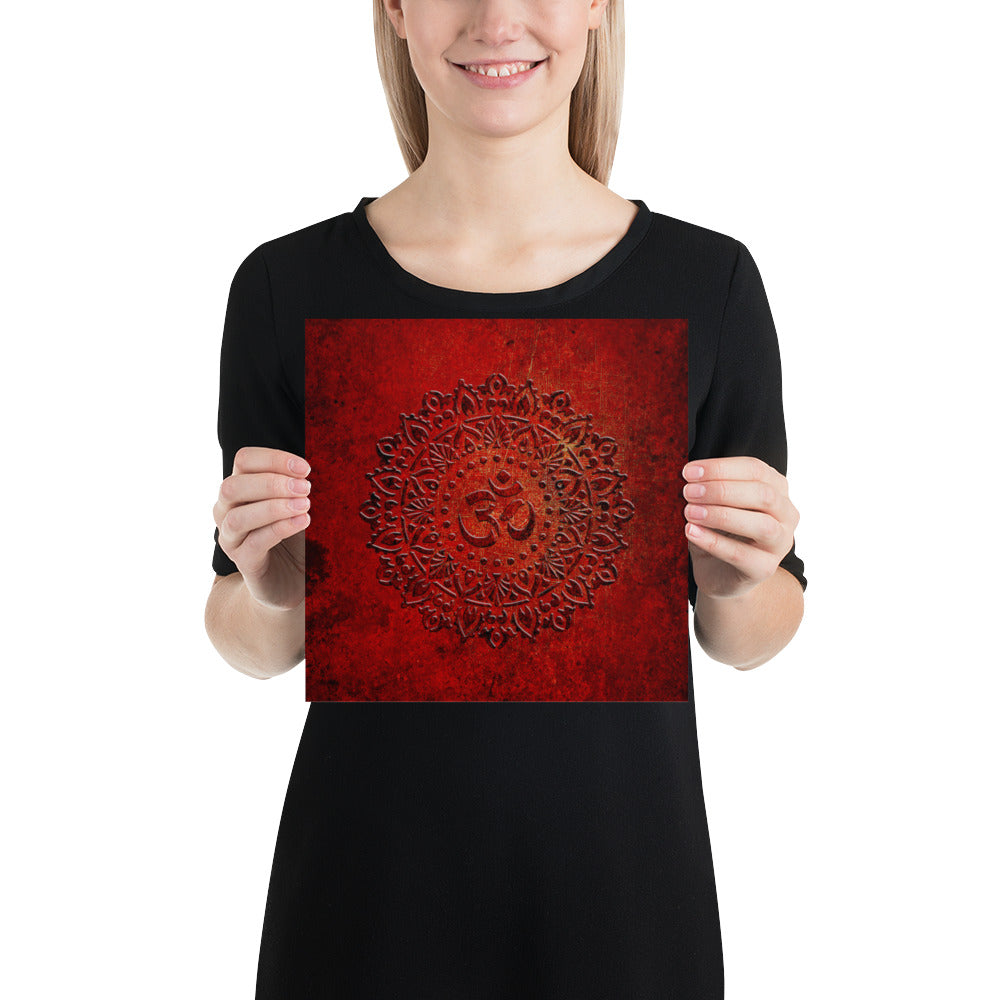 Om Symbol Mandala Style on Lava Red Background - Museum-quality Print on Archival Paper 10x10