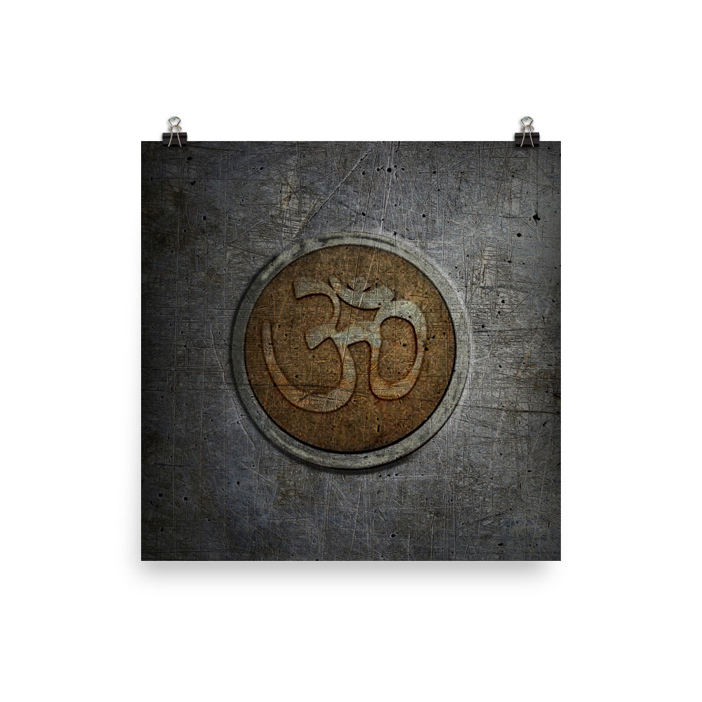 Golden Om Symbol on Distressed Stone - Museum-quality Art Print on Archival Paper