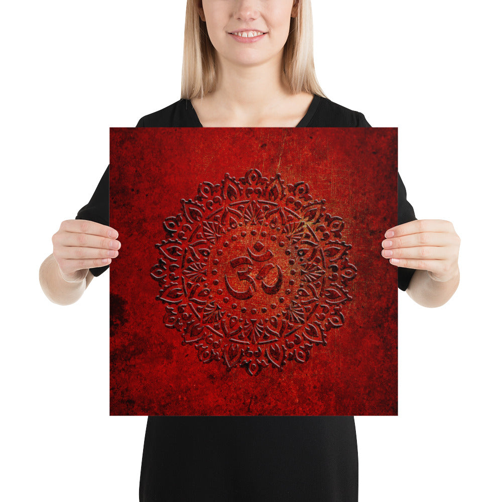 Om Symbol Mandala Style on Lava Red Background - Museum-quality Print on Archival Paper 16x16