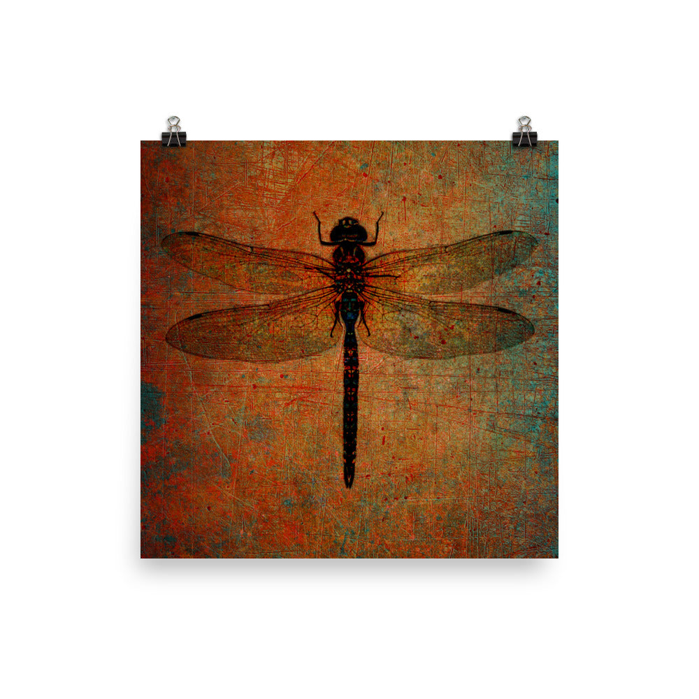 Dragonfly on Distressed Stone Background - Museum-quality Art Print on Archival Paper