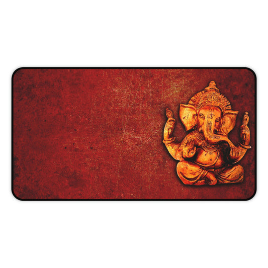 Gold Ganesha on Lava Red Background Print on Neoprene Desk Mat 12 by 22