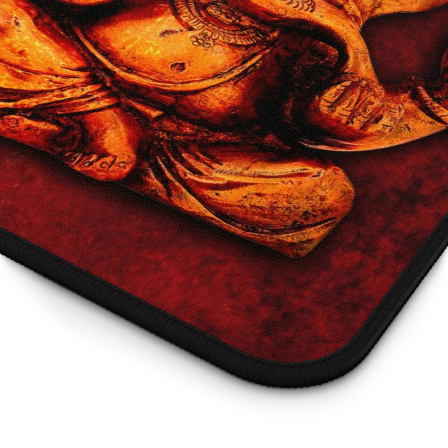 Gold Ganesha on Lava Red Background Print on Neoprene Desk Mat close up