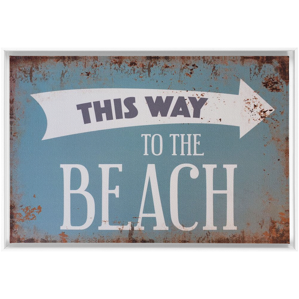 Beach House Decor - This Way To The Beach Print Floating Frame Stretched Canvas