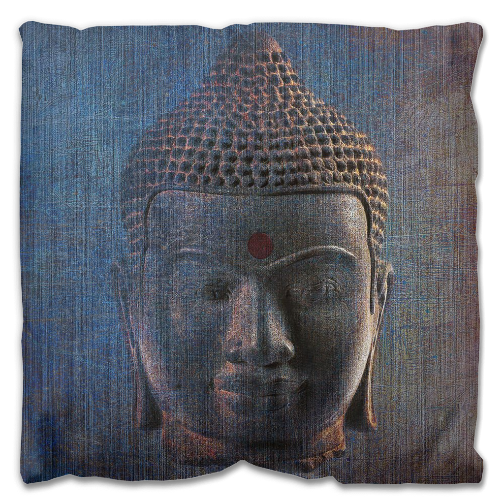 Indoor and Outdoor Pillows - Distressed Blue Buddha Head Print - 2 sizes available