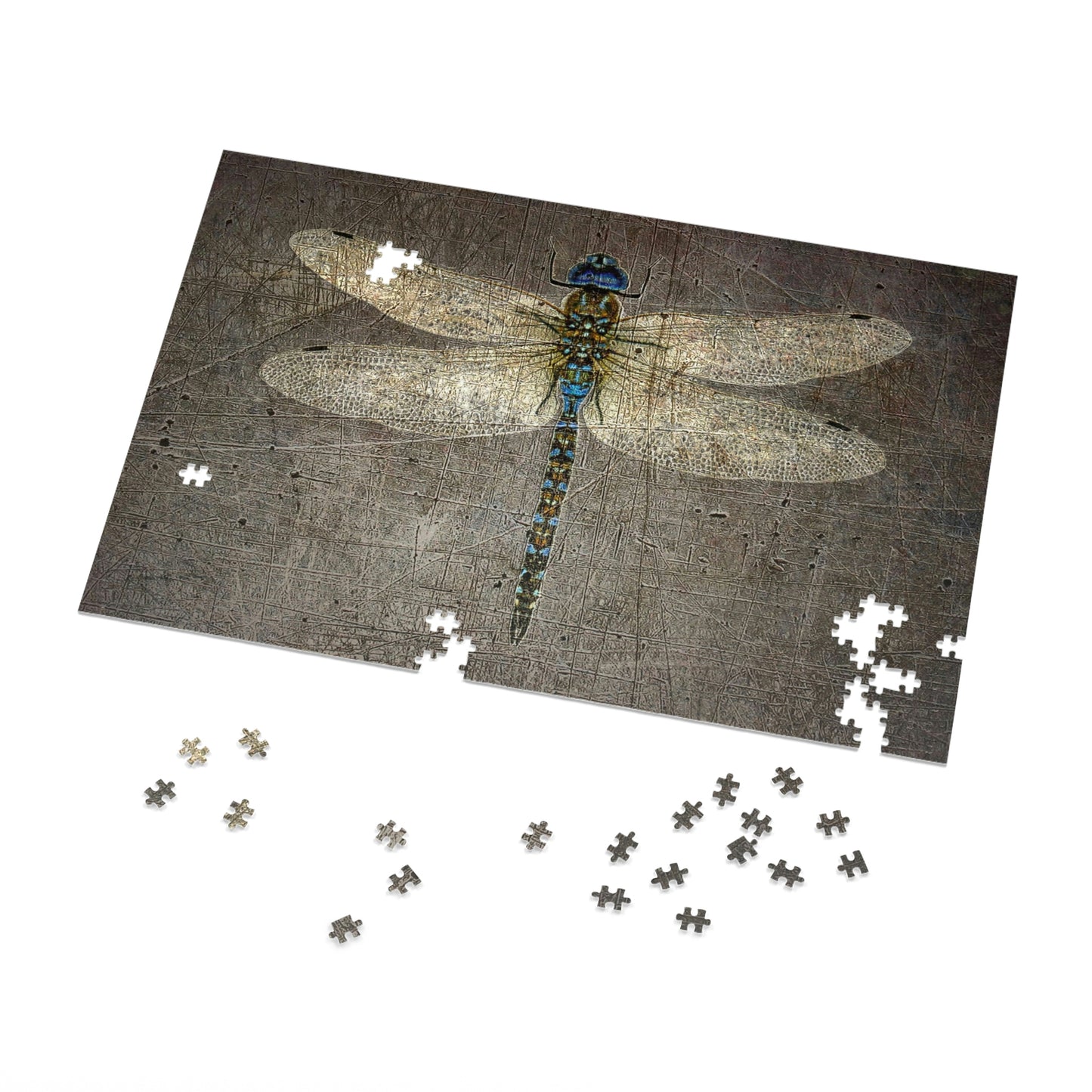 Dragonfly on Distressed Granite Background Puzzle 1000 pieces in progess
