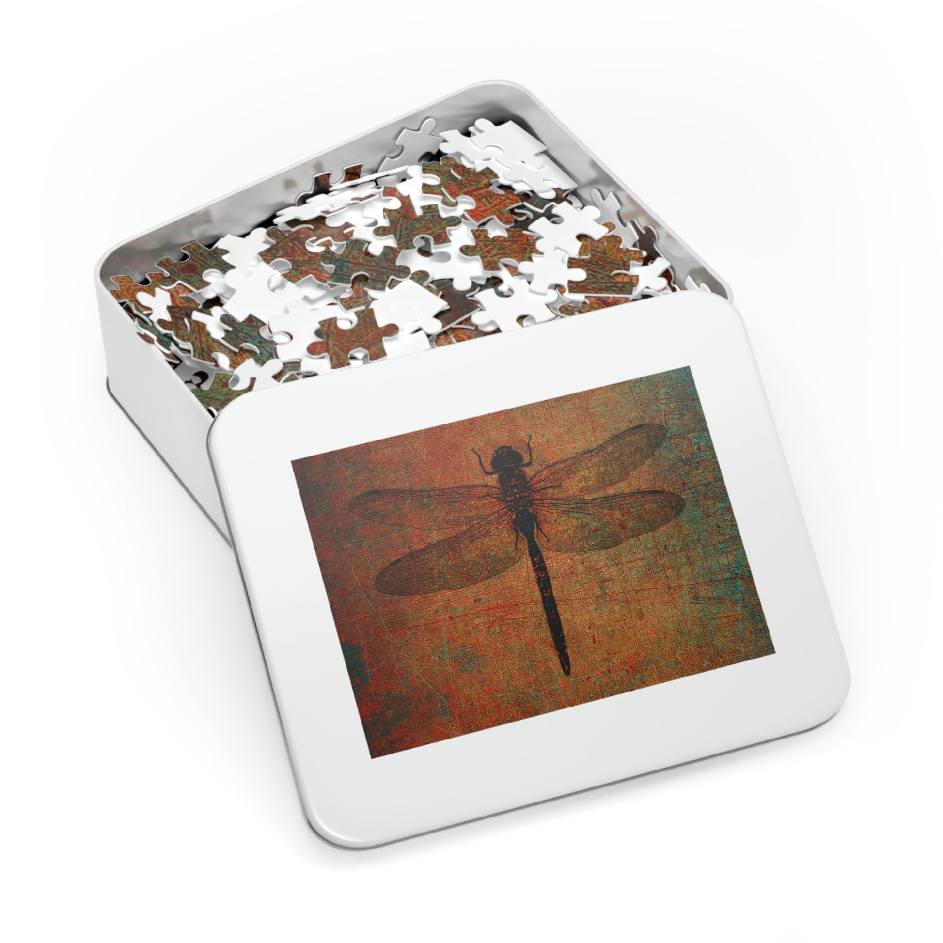 Dragonfly on Brown Stone Background Puzzle 500 pieces in tin
