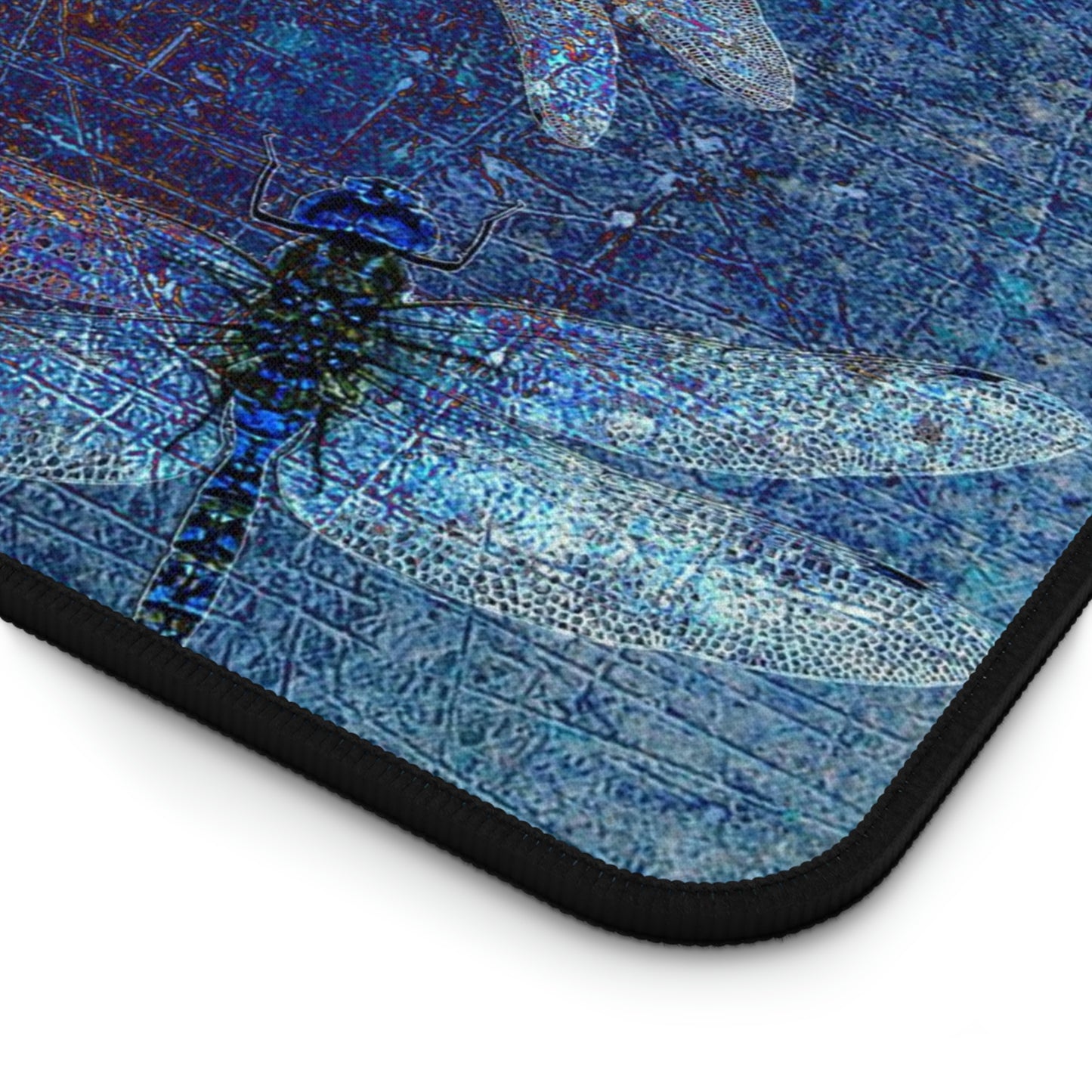 Dragonfly Desk Accessories - Flight of Dragonflies on Distressed Blue Background close up