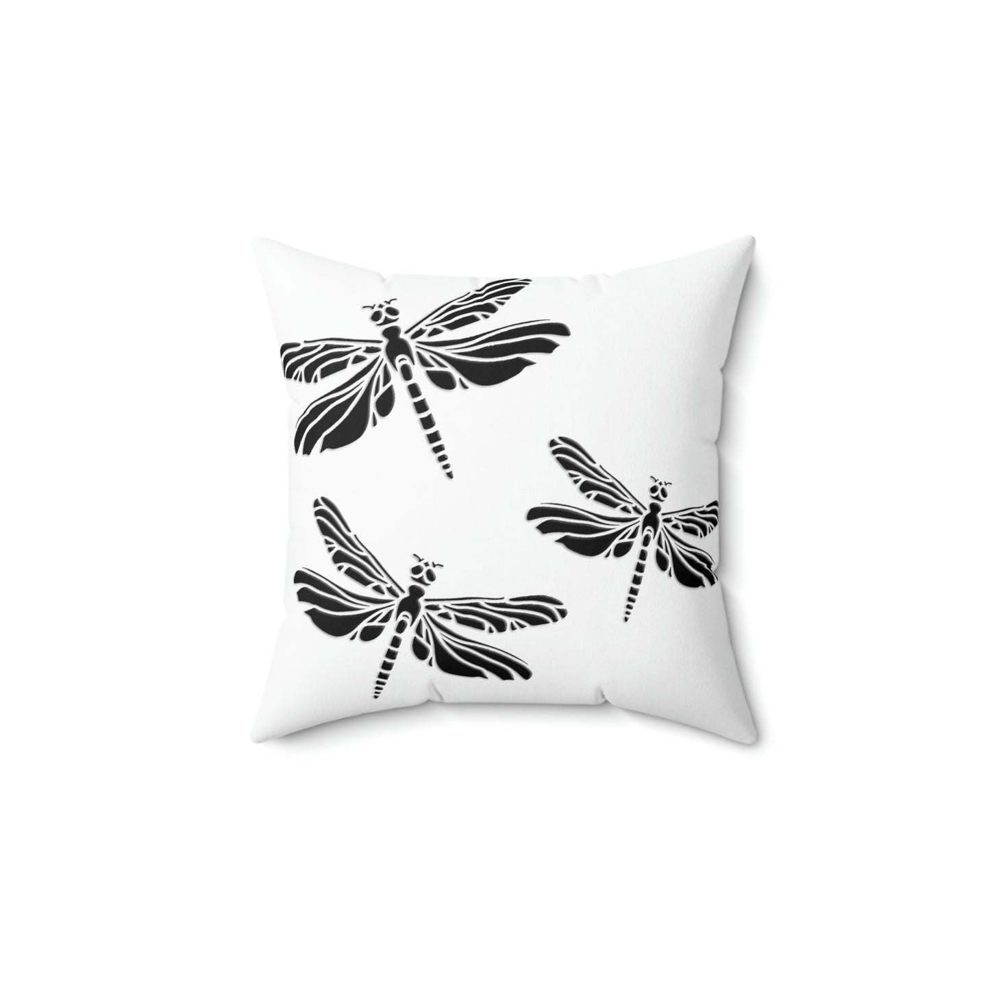 Minimalist square white pillow with 3 black Dragonflies 3 sizes available
