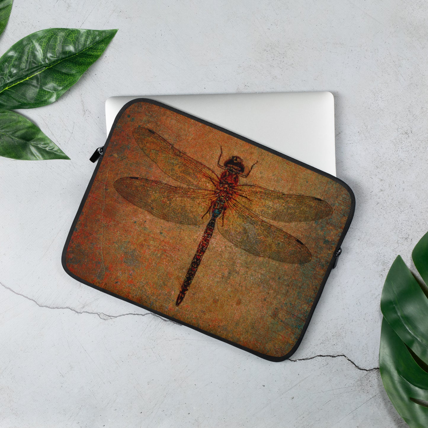 Dragonfly on Distressed Brown Stone Computer, Laptop or MacBook Sleeve 13 inches