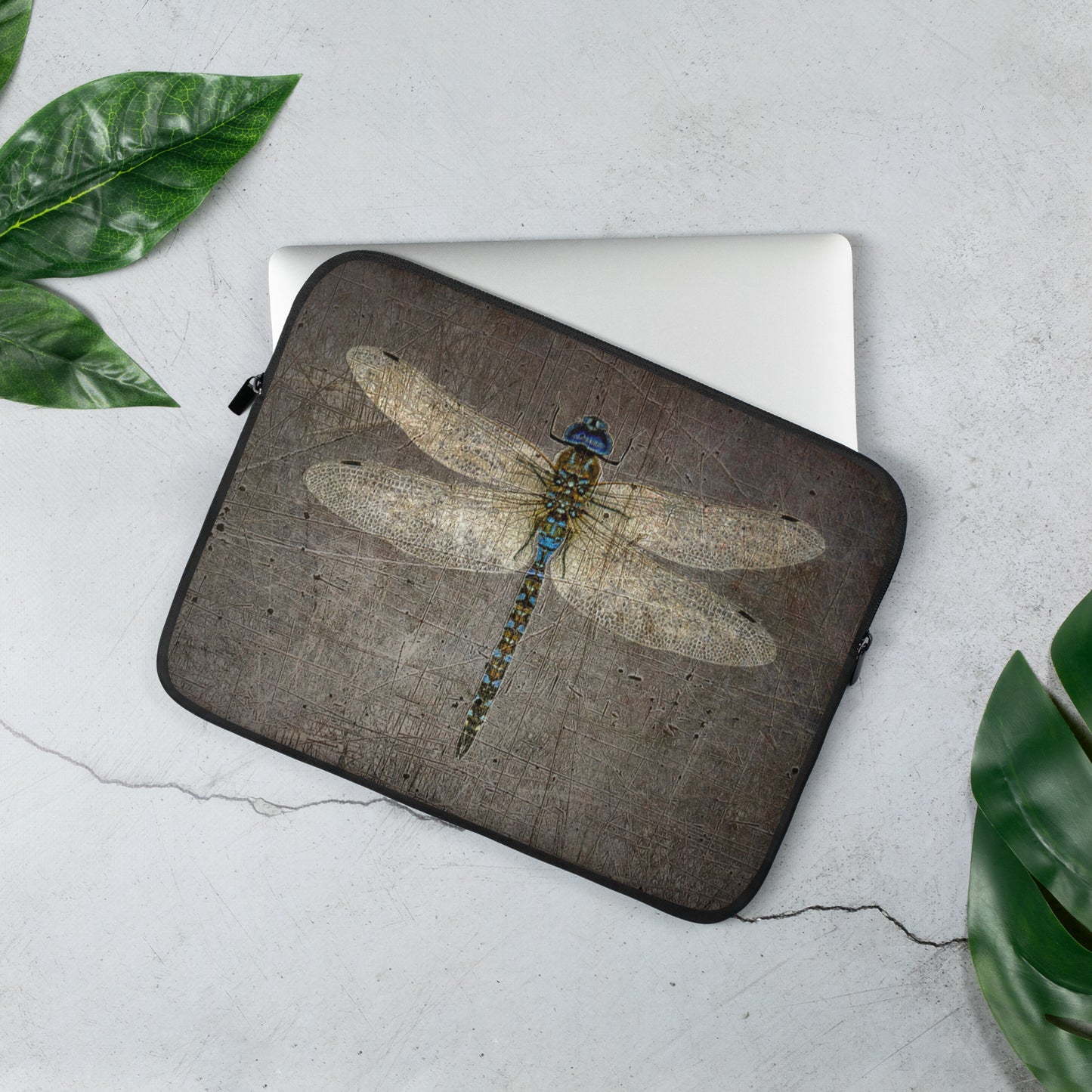 Dragonfly on Distressed Grey Background Laptop, Computer and MacBook Sleeve 13 inches