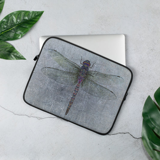 Dragonfly on Distressed Background with Blue Accents Computer, Laptop or MacBook Sleeve  13 inches