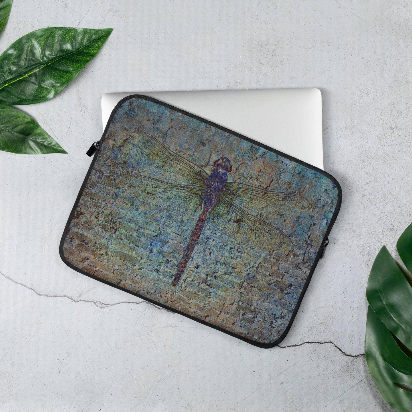 Dragonfly on Distressed Multicolor Brick Wall Laptop Sleeve - Mac Book sleeve - Surface Sleeve 13 inches