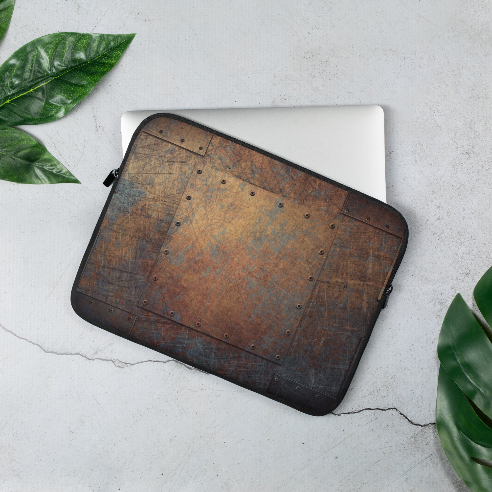 Steampunk, Industrial Themed Laptop Sleeve - Patinated, Weather Beaten, Riveted Copper Sheets Print 13 inches