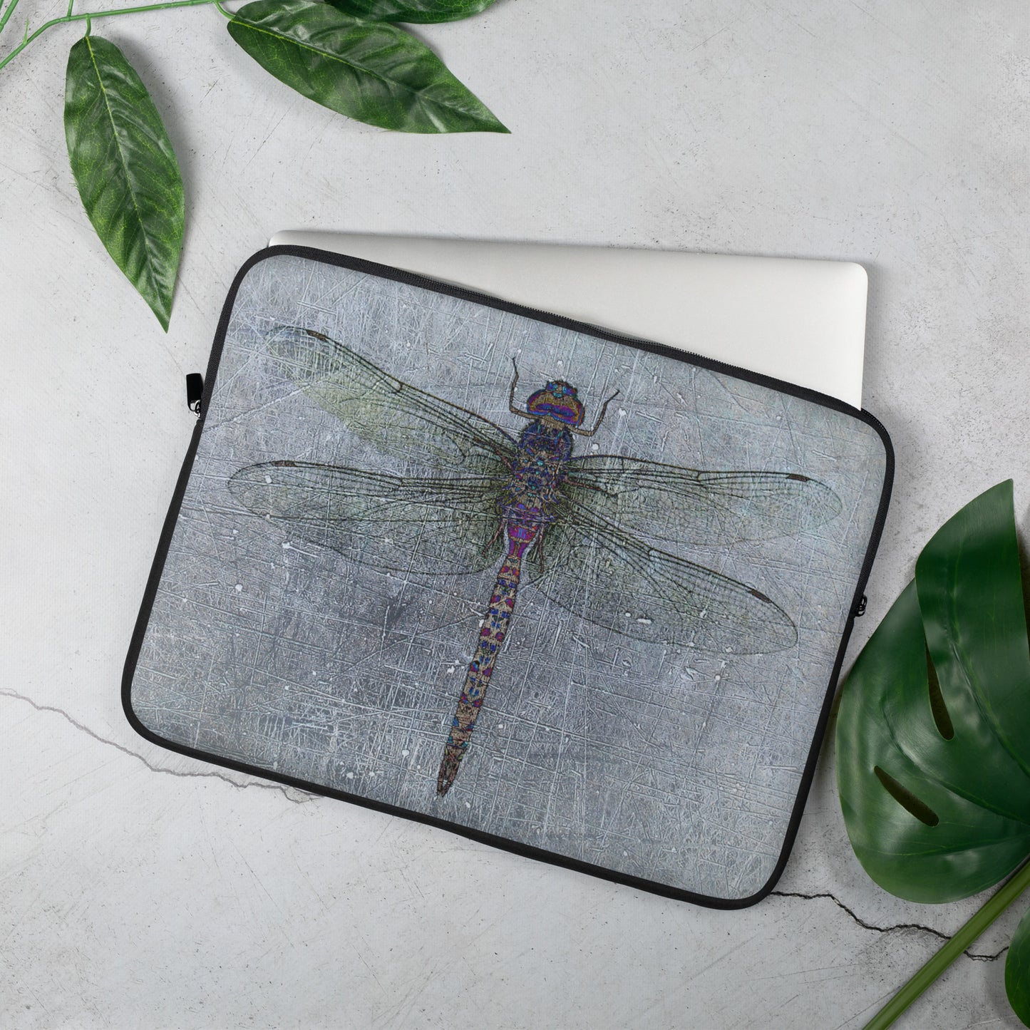 Dragonfly on Distressed Background with Blue Accents Computer, Laptop or MacBook Sleeve 15 inches