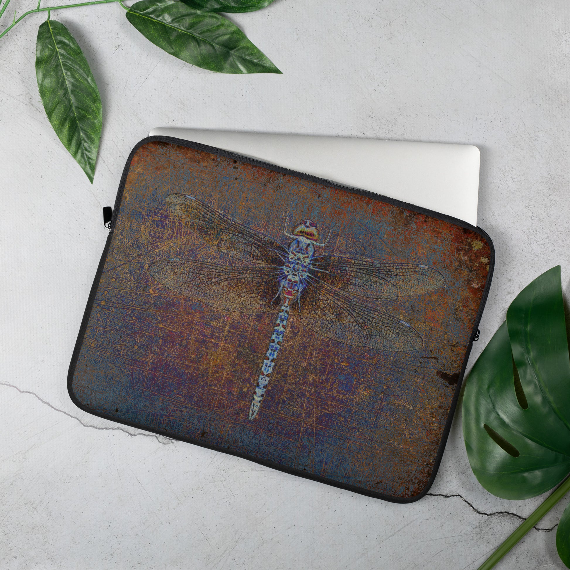 Dragonfly on Distressed Purple Background Laptop Sleeve - Mac Book sleeve - Surface Sleeve 15 inches