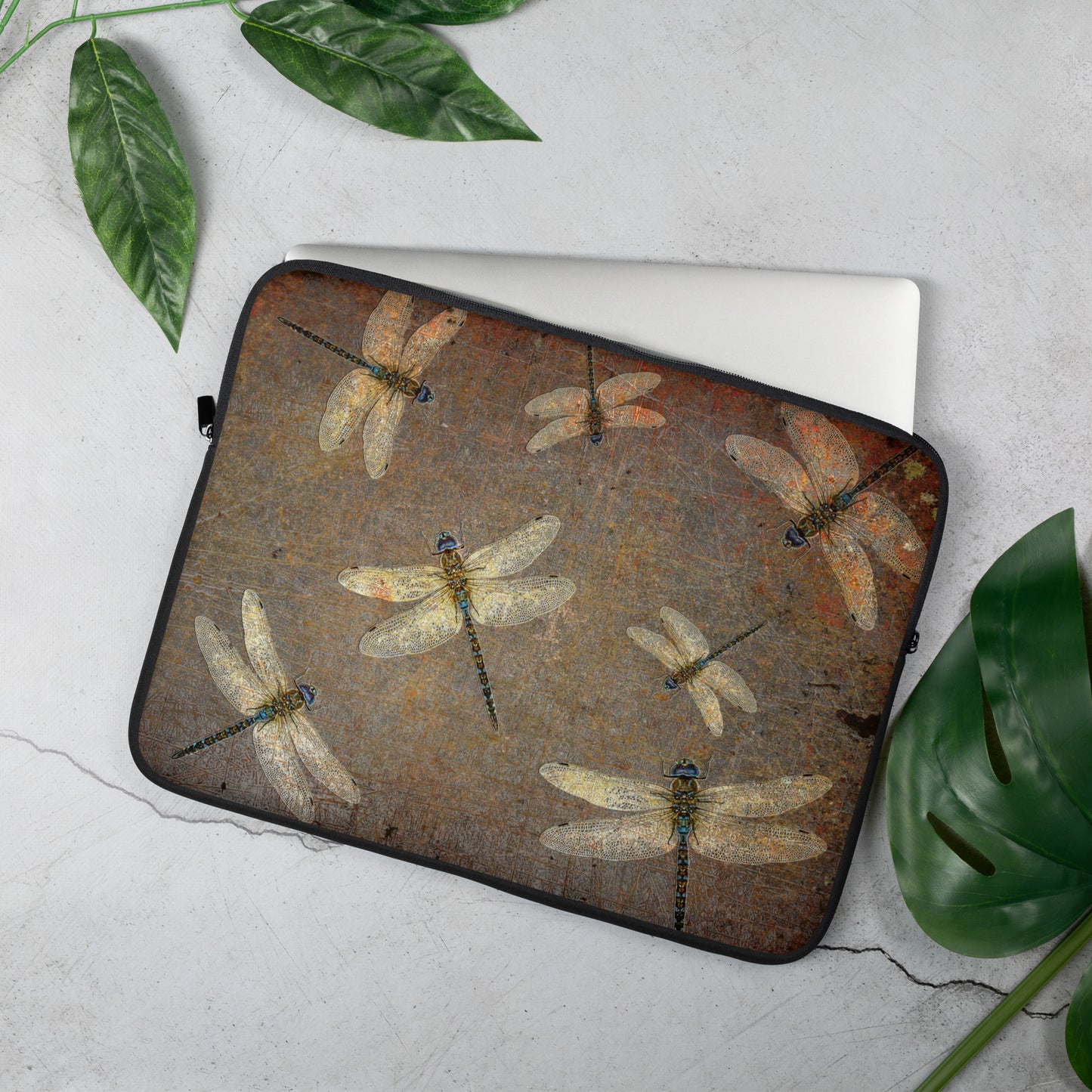 Swarm of Dragonflies on Distressed Background Laptop, Surface or MacBook Neoprene Sleeve 15 inches